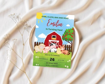 Farm Animals Birthday Invitation: Barnyard Bash, Second Birthday (Digital Invite)