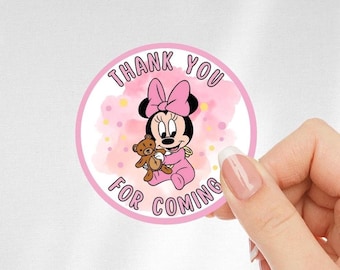 Baby Minnie Thank You Stickers: Girl Baby Shower Favor tags , First Birthday decor