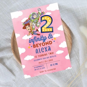 Two Infinity and Beyond Pink Birthday Invitation, 2 Infinity and Beyond Pink Digital Invite for girls, Second Birthday Party for girls