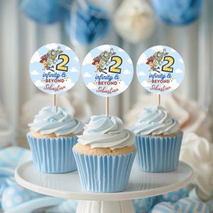 Two Infinity and Beyond Cupcake Toppers, 2 infinity Cupcake Topper, Toy Story personalized cupcake toppers, second birthday cupcake,