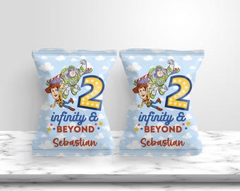 Dos etiquetas para bolsas de papas fritas con temática de cumpleaños Infinity: Personalizadas para el segundo cumpleaños (archivo PDF)