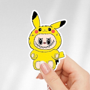 Pegatina de Labubu Pikachu, pegatina de vinilo de los monstruos para ella, pegatina impermeable de anime para niñas, pegatina kawaii de Labubu para ella, monstruo lindo