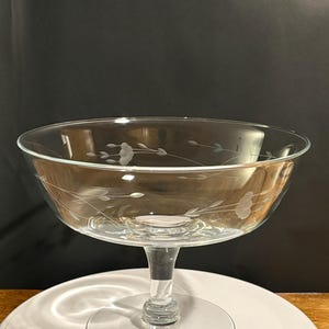 Princess House Heritage Etched Crystal Round Compote | Vintage Pedestal Glass Bowl | Floral Etched Candy or Display Dish