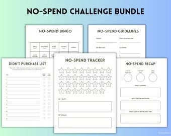 No Spend Savings Challenge Printable Bundle | No Spend Savings Tracker PDF with 5 Pages | Monthly Budget | No Spend Month 2024 Version