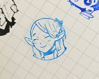 Marcille Donato Smiling, Light Blue, Self-inking Stamp || Dungeon Meshi (Delicious in Dungeon)