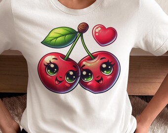 Two Cherry Love T-Shirt V-Neck or Sweatshirt, Foodie Shirt, Valentine Tee, Preppy berry top, Valentines Outfit, Valentine Day Sweater