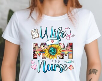 妻と母の看護師シャツ Vネック スウェットシャツまたはレーサーバック タンクトップ。看護師登録Tシャツ、看護師ライフシャツ、医療従事者、看護師スーパーヒーロー