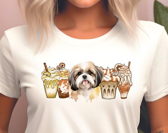 Shih Tzu And Ice Coffee Shirt, V-Neck, Sweatshirt or Racerback Tank Top, Perfect Gift for Dog Lovers and Coffee Lover, Dog Mama Swetshirt