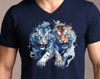 Two Blue Tigers Shirt, V-Neck, Sweatshirt or Racerback Tank Top. Tiger lover gift, Wildlife tee,  Exotic animal sweatshirt, Big cat