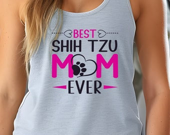 Koszulka z dekoltem w serek, bluzą lub topem typu racerback, prezent dla miłośników Shih Tzu, koszulka z napisem „Najlepsza mama Shih Tzu w historii”, prezent dla miłośników Shih Tzu