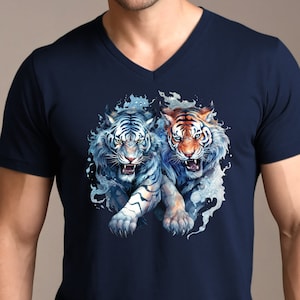 Two Blue Tigers Shirt, V-Neck, Sweatshirt or Racerback Tank Top. Tiger lover gift, Wildlife tee,  Exotic animal sweatshirt, Big cat