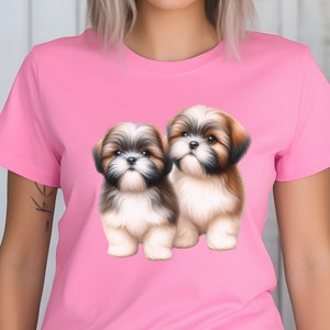 Two Cute Shih Tzu T-Shirt, V-Neck, Sweatshirt or Racerback Tank Top, Shih Tzu Birthday Gift, Dog Lover Gift Tee,Dog Mama Shirt,Dog Daddy Tee