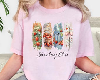 サマーシャツ - ストロベリーブリス - コンフォートカラーTシャツ、親友へのギフト、プレッピーなビーチバケーションにぴったりのトレンドTシャツ。彼女へのキュートなスウェットシャツギフト
