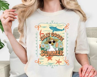Silly Goose サマーシャツ - 快適なカラーのTシャツ。親友へのプレゼント、夏の雰囲気が漂うトレンディなビーチバケーションTシャツ。彼女へのキュートなスウェットシャツギフト