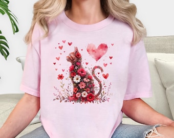 猫のバレンタインシャツ、コンフォートカラーの猫Tシャツ、バレンタインデーの猫好きシャツ、かわいい猫好きシャツ、猫ママへのギフト、パーカー、スウェットシャツ
