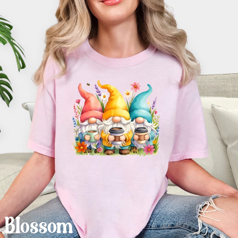 Gnomes with Coffee Shirt, Funny Coffee Lover Tee, Cute Gnome T-Shirt, Coffee Addict Gift, Morning Coffee Shirt, Barista Gift, Cozy Tee