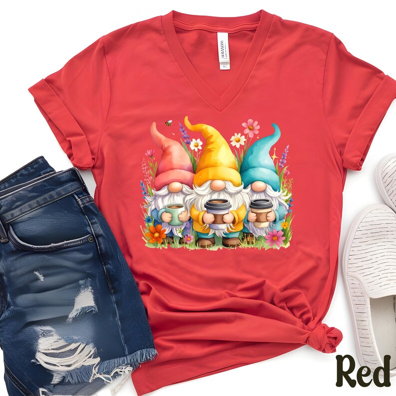 Gnomes with Coffee Shirt, Funny Coffee Lover Tee, Cute Gnome T-Shirt, Coffee Addict Gift, Morning Coffee Shirt, Barista Gift, Cozy Tee