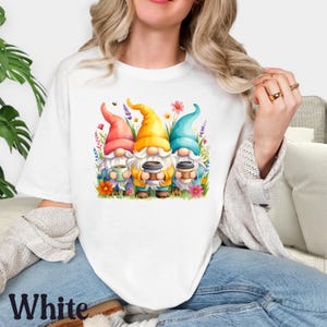 Gnomes with Coffee Shirt, Funny Coffee Lover Tee, Cute Gnome T-Shirt, Coffee Addict Gift, Morning Coffee Shirt, Barista Gift, Cozy Tee