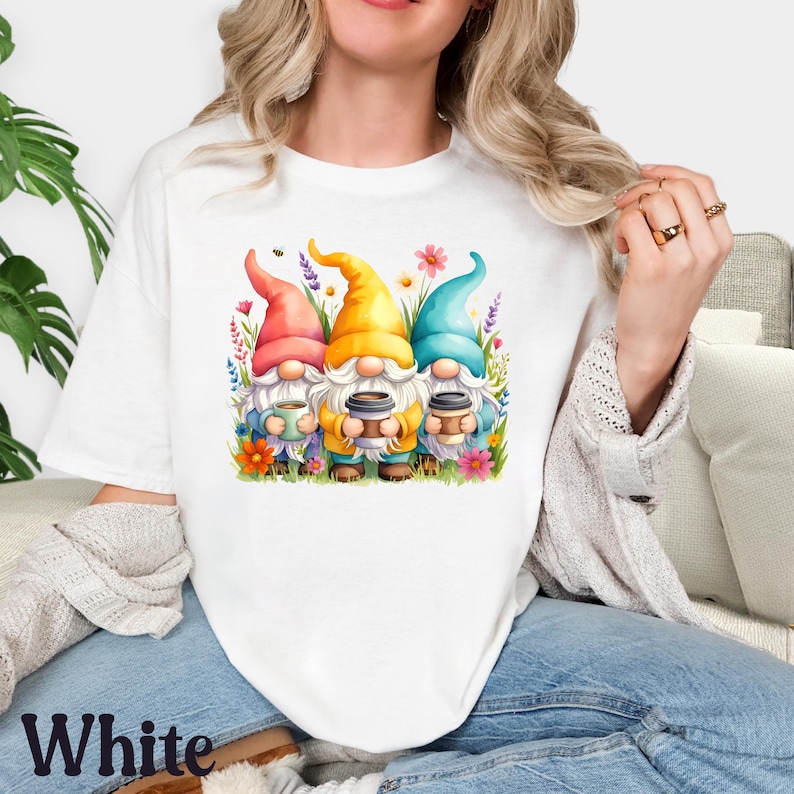 Gnomes with Coffee Shirt, Funny Coffee Lover Tee, Cute Gnome T-Shirt, Coffee Addict Gift, Morning Coffee Shirt, Barista Gift, Cozy Tee