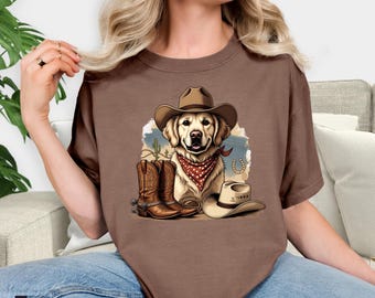 Golden Cowboy - Golden Retriever Shirt Comfort Color Tee,  Best Dog Lover Gift or Dog Mama Sweater, Cute Funny Tee and Golden Retriever Gift