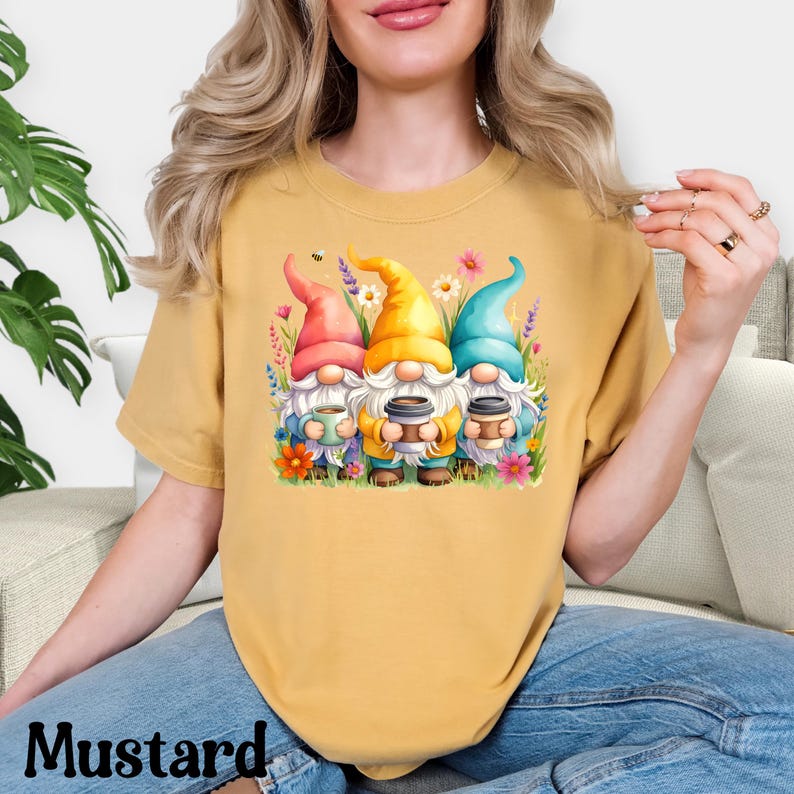 Gnomes with Coffee Shirt, Funny Coffee Lover Tee, Cute Gnome T-Shirt, Coffee Addict Gift, Morning Coffee Shirt, Barista Gift, Cozy Tee