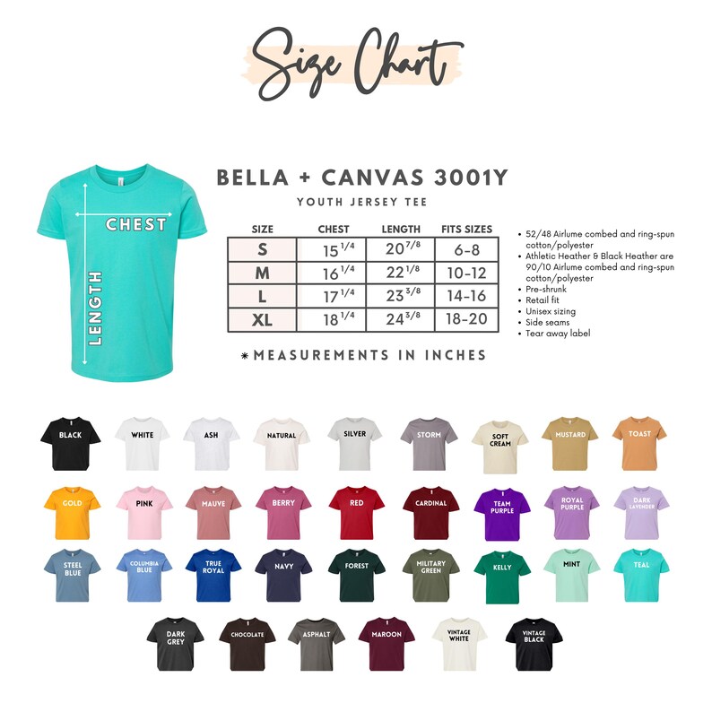 Size and Colors chart