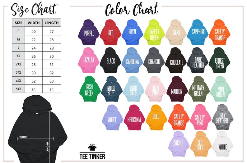 Size and Colors chart