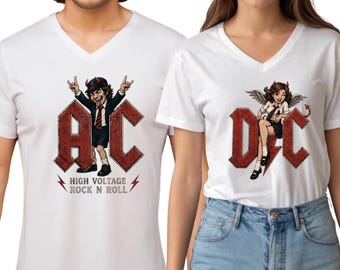 DC Rock V Neck Shirt for Women, Women's Devil Graphic Tee, Rock Music Shirt, Feminine Rock V Neck, Concert Shirt, Rocker Girl Gift