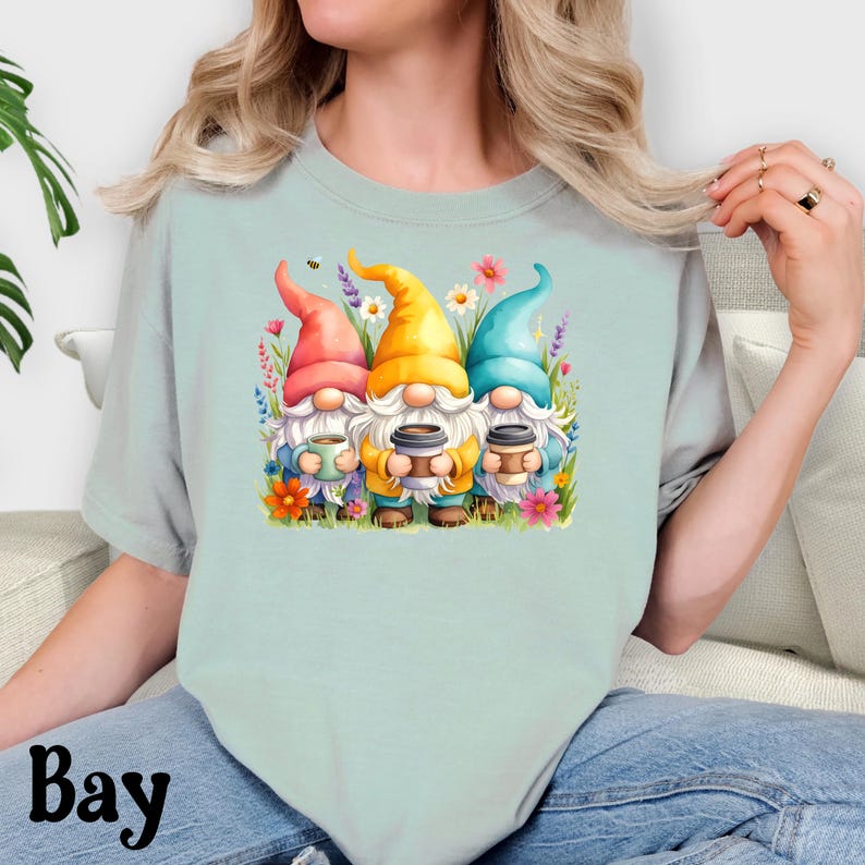 Gnomes with Coffee Shirt, Funny Coffee Lover Tee, Cute Gnome T-Shirt, Coffee Addict Gift, Morning Coffee Shirt, Barista Gift, Cozy Tee