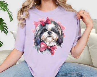 Camiseta Shih Tzu con colores cómodos para mamá, camiseta vintage con cara de perro, regalo Shih Tzu para mamá, camiseta para amantes de las mascotas, regalo para ella o para él, regalo para amantes de las mascotas