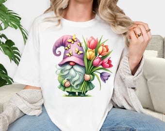 Gnome Flowers Vintage Trendy Shirt, Comfort Colors Shirt, Cottagecore Shirt, Coquette Tee,  Meme Shirt, Summer Shirt, Gift for Mom,  Her