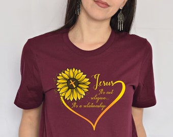 Heart Sunflower Jesus T-Shirt: Christian Women's Gift Tee