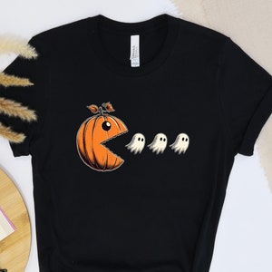 Pumpkin Pacman Ghost T-Shirt, Funny Halloween Tshirt, Halloween Pacman Gift Tee, Pumpkin Pacman Tshirt, Cute Pac-Man Halloween Tee