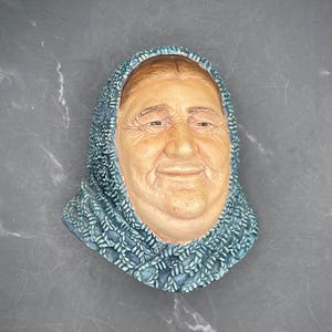 Cabeça de pescadora Bossons vintage em cerâmica - Arte de parede suspensa 3D