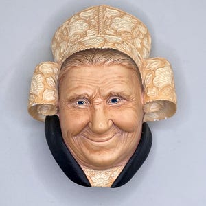 Vintage 1980&#39;s Bossons &quot;Bretonne Lady&quot; Cabeça de Chalkware - Máscara de Parede Pendurada em Chalkware Colecionável