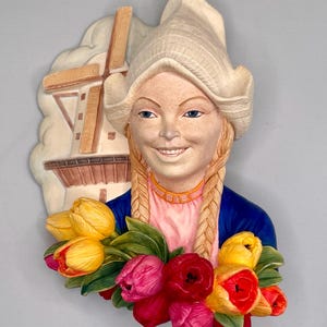 Vintage 1990-tals Bossons "Tulip Time" krithuvud - Sällsynt samlarobjekt hängande väggkonst