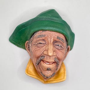 Vintage 1990&#39;s Bossons &quot;Sardinian&quot; Chalkware Head - Collectable Chalkware Ethnic Hanging Wall Art