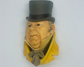Cabeza de yeso "Mr. Micawber" de Bossons, estilo años 80, Colección Dickens, pieza de arte de pared coleccionable hecha de yeso.