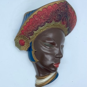 Vintage 1960's Bossons "Bali" Chalkware Head Vase - Collectable Chalkware Ethnic Hanging Pottery Wall Vase