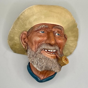Vintage 1980&#39;s Bossons &quot;Old Timer&quot; Chalkware Head - Collectable Chalkware Hanging Wall Art