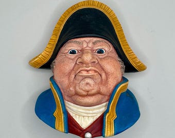 Cabeza de yeso "Mr. Bumble" de Bossons, estilo años 70, serie Charles Dickens, pieza de colección para pared.