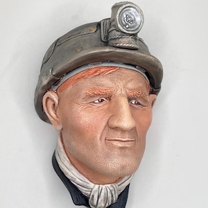 Vintage 1980&#39;s Bossons &quot;Miner&quot; Chalkware Head - Collectable Character Chalkware Hanging Wall Art