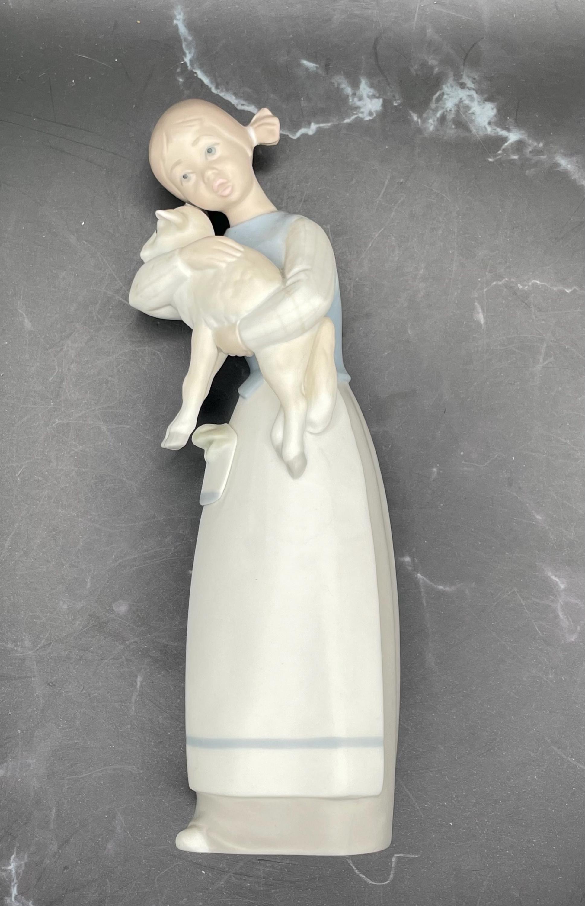 Lladro リヤドロ　girl with lamb figurine Girl With Lamb 1969-93 by Lladro | Handcrafted Spanish