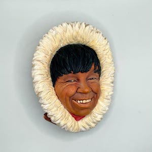 Cabeça de Chalkware &quot;Eskimo&quot; Bossons Vintage - Arte de Parede Colecionável de Chalkware para Pendurar