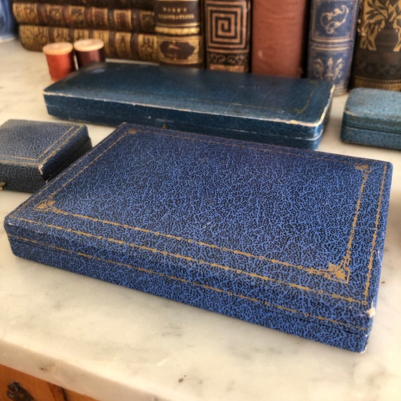 Large Antique Art Deco Blue Jewelry Box Presentat… - image 1