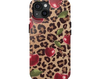 Chic Leopard Cherry Phone Case | Tough Phone Cases for Stylish Protection, Cute Gift for Her, Fun Phone Accessories, Trendy Design