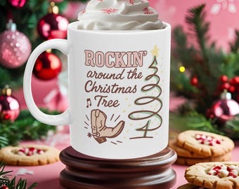 Festive Western Ceramic Mug - Perfect for Holiday Coffee, Christmas Gift, Hot Cocoa, Winter Warmth, Seasonal Cheer