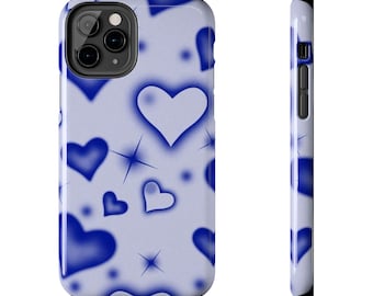 y2k Blue Heart Tough Phone Case, Cute Phone Cover, Heart Pattern Case, Valentine's Day Gift, Modern Tech Accessory