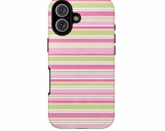 Stripped Pattern iPhone Case|Pink and Green Cute Phone Case | Protective iPhone Cover| Cute Iphone Cases for Women |