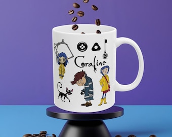 Coralinee Movie Coffee Mug - Fall Themed Spooky Season Great Gift, Ceramic Mug 11oz 15oz, Halloween Mug, Autumn Coffee Cup, Gift for Movie